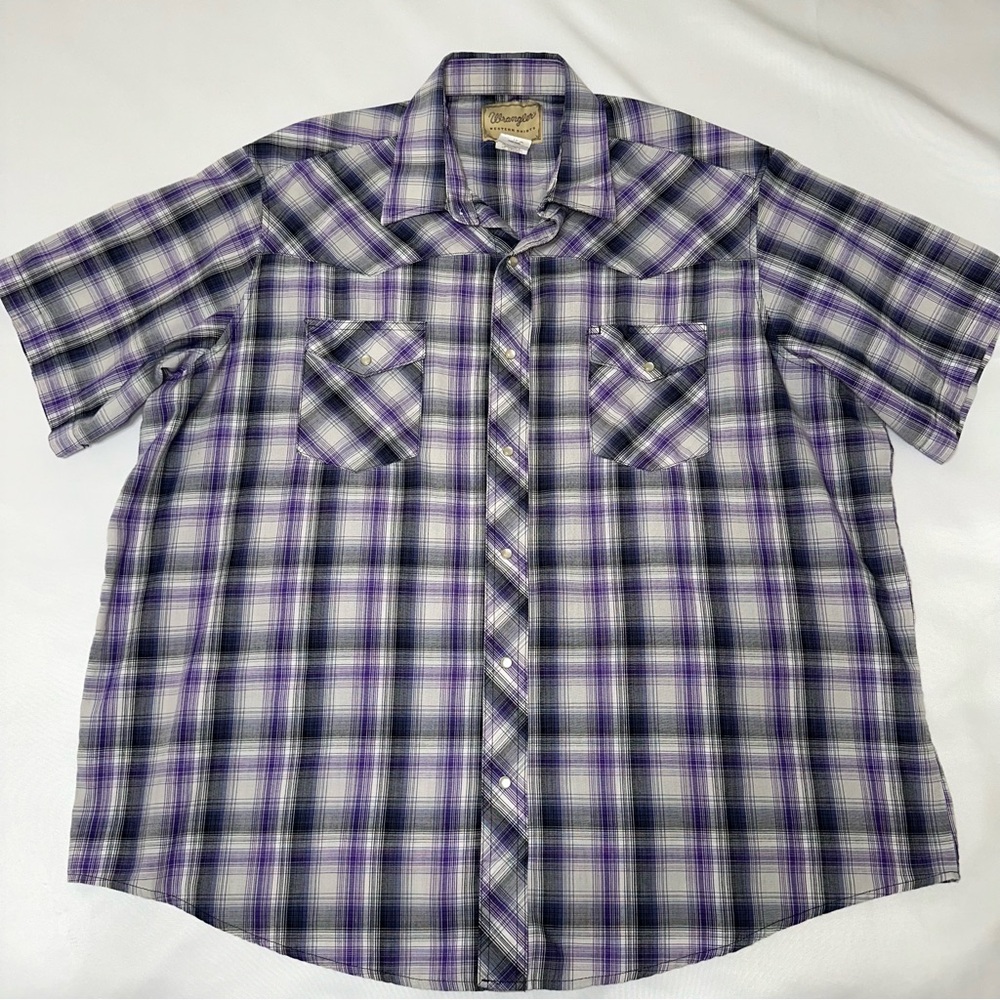 Wrangler Men's Casual Purple Plaid Button Down Shirt‎ XXL pearl snaps